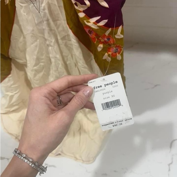 Free people tunic top cream purple xs extra small flowy floral - Picture 4 of 4